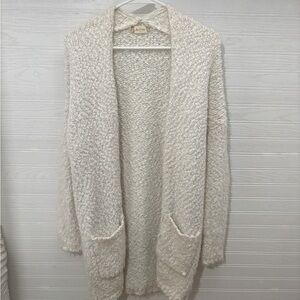 Altar’d State Beige Cream Soft Fuzzy Long Cardigan with Pockets